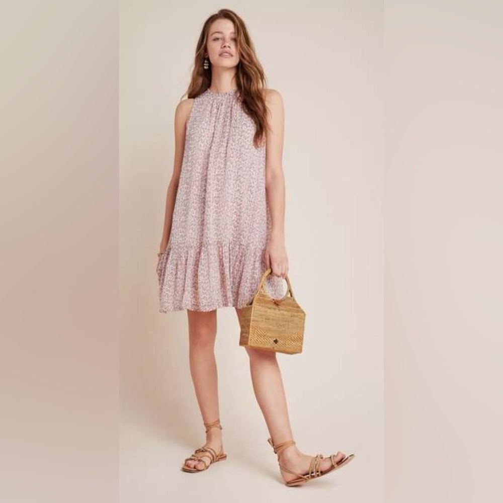 Anthropologie Natalie Tunic Dress Size S Pink and White